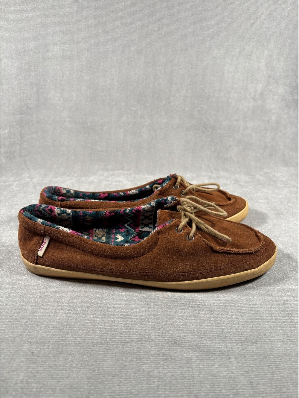 Vans Rata Lo Suede Loafers Womens 9.5 Brown Moccasin Boat Shoe Aztec VN-0OK3AJ8